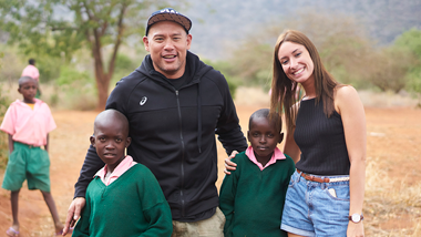 Jonathan and Myriam with primary school students