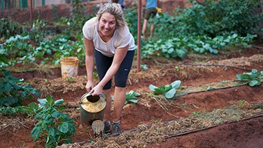 Isabel watering crops