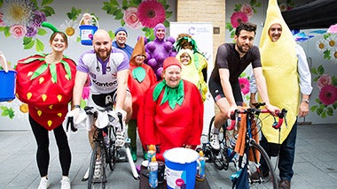 Robert Walters Group staff dressed in fruit costumes outside the London office