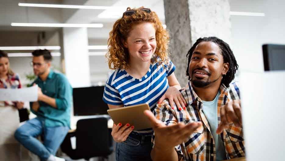 Company business employees working in software development and designer office